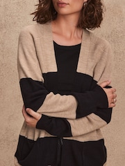 črna in Camel rjava črtast; progast - Soft Touch Cosy Knit Longline pletena jopa - Slika 4 iz 7