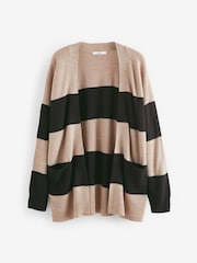 črna in Camel rjava črtast; progast - Soft Touch Cosy Knit Longline pletena jopa - Slika 6 iz 7