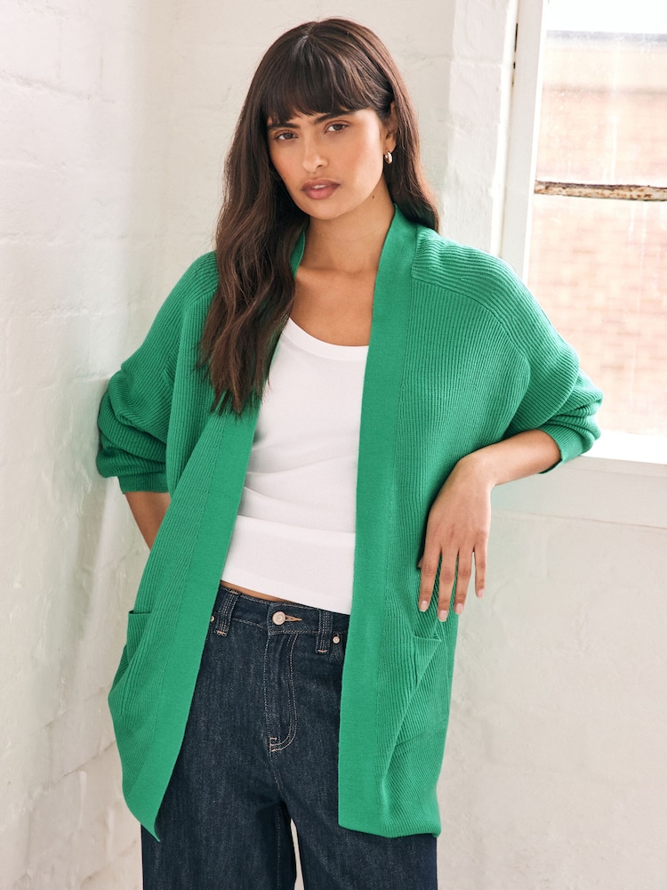 Živo zelena - Soft Touch Cosy Knit Longline pletena jopa - Slika 1 iz 5