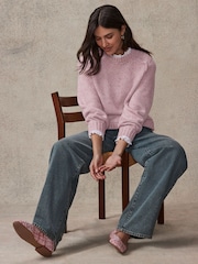 Pink Ruffle Neck Knitted 100% Cotton Jumper - Image 2 of 8