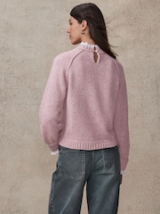 Pink Ruffle Neck Knitted 100% Cotton Jumper - Image 4 of 8