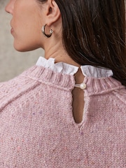 Pink Ruffle Neck Knitted 100% Cotton Jumper - Image 5 of 8