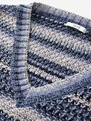 Chambray Blue Stripe Stitch Detail V-Neck Knitted Jumper - Image 6 of 7