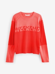 Orange Weekend Slogan Colourblock Jumper - Image 6 of 7