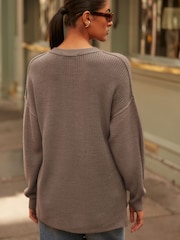 Mole Brown Cosy Crew Neck Longline Tunic Knitted Jumper - Image 3 of 7