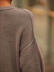 Mole Brown Cosy Crew Neck Longline Tunic Knitted Jumper - Image 5 of 7