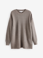 Mole Brown Cosy Crew Neck Longline Tunic Knitted Jumper - Image 6 of 7