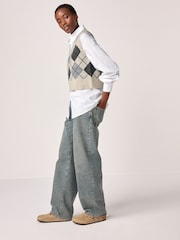 Neutral Argyle Check Shirt Layer 100% Cotton Knitted Jumper Vest Tank Top - Image 2 of 7