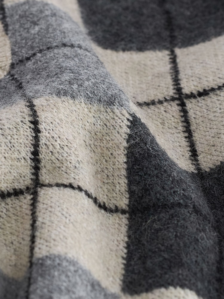 Neutral Argyle Check Shirt Layer 100% Cotton Knitted Jumper Vest Tank Top - Image 7 of 7