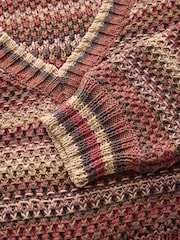 Rust Brown Stripe Stitch Detail V-Neck Knitted Jumper - Image 6 of 7