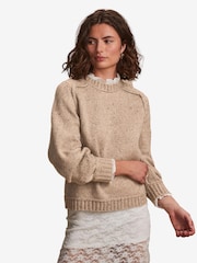 Camel Brown Ruffle Neck Knitted 100% Cotton Jumper - Image 3 of 8