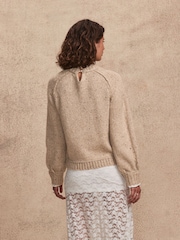 Camel Brown Ruffle Neck Knitted 100% Cotton Jumper - Image 4 of 8