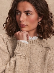 Camel Brown Ruffle Neck Knitted 100% Cotton Jumper - Image 5 of 8