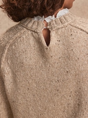 Camel Brown Ruffle Neck Knitted 100% Cotton Jumper - Image 6 of 8