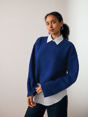 Cobalt Blue 2-in-1 Smart Shirt Layer Knitted 100% Cotton Jumper - Image 1 of 6