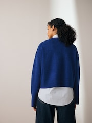 Cobalt Blue 2-in-1 Smart Shirt Layer Knitted 100% Cotton Jumper - Image 2 of 6