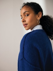 Cobalt Blue 2-in-1 Smart Shirt Layer Knitted 100% Cotton Jumper - Image 3 of 6