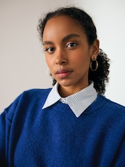 Cobalt Blue 2-in-1 Smart Shirt Layer Knitted 100% Cotton Jumper - Image 4 of 6