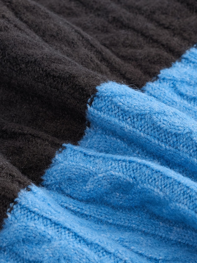 Blue Stripe Polo V-Neck Collared Cable Knit Jumper - Image 7 of 7