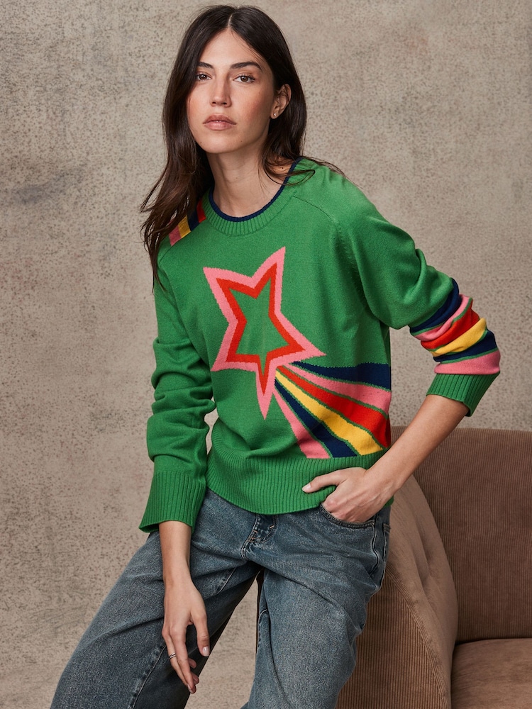 Bright Green Rainbow Star Crew Neck Jumper - Image 1 of 6