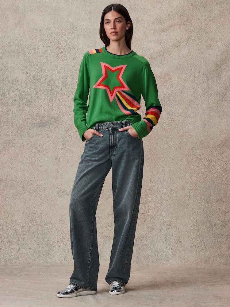 Bright Green Rainbow Star Crew Neck Jumper - Image 2 of 6 Bright Green Rainbow Star Crew Neck Jumper - Image 2 of 6
