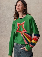 Bright Green Rainbow Star Crew Neck Jumper - Image 3 of 6