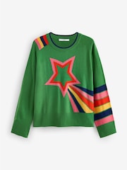 Bright Green Rainbow Star Crew Neck Jumper - Image 5 of 6