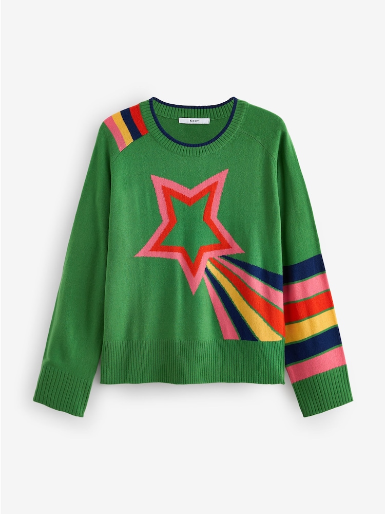 Acheter Vert vif Étoile arc-en-ciel Col rond Pull from Next Belgium