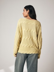 Washed Yellow Cable Off the Shoulder 100% Cotton Jumper - Image 2 of 6