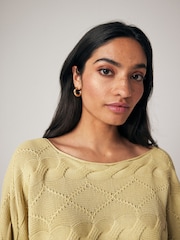 Washed Yellow Cable Off the Shoulder 100% Cotton Jumper - Image 3 of 6