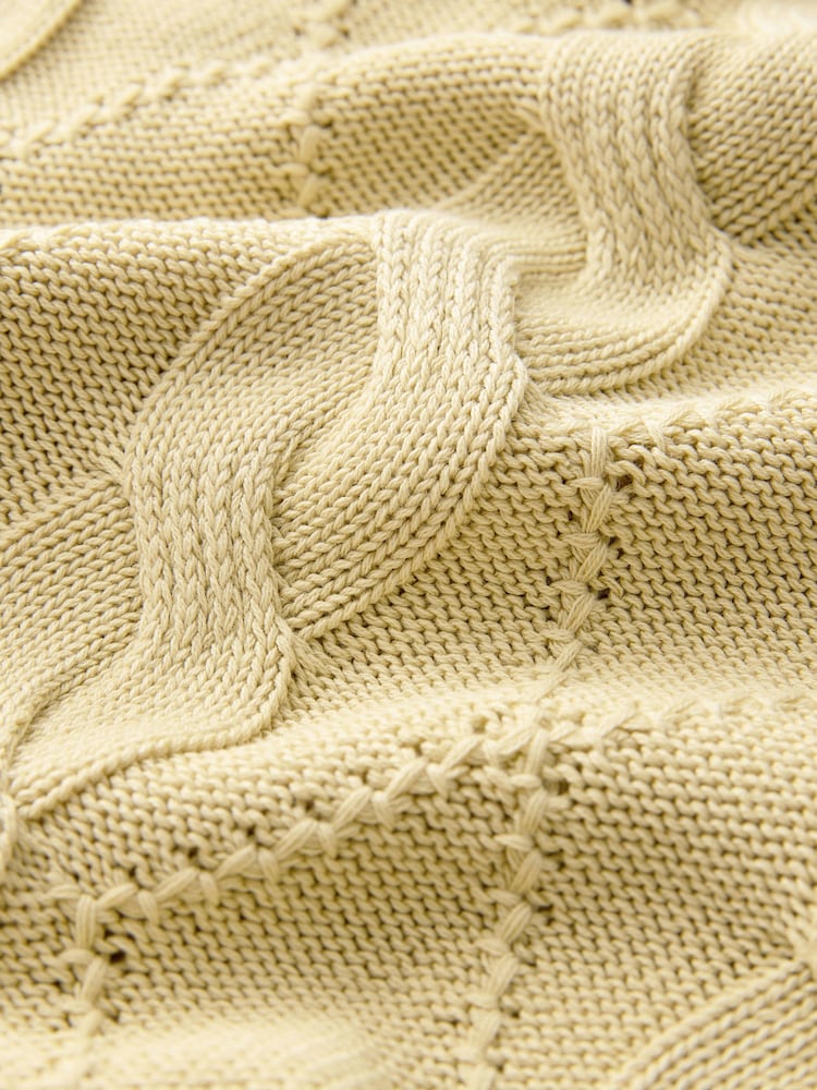 Washed Yellow Cable Off the Shoulder 100% Cotton Jumper - Image 6 of 6