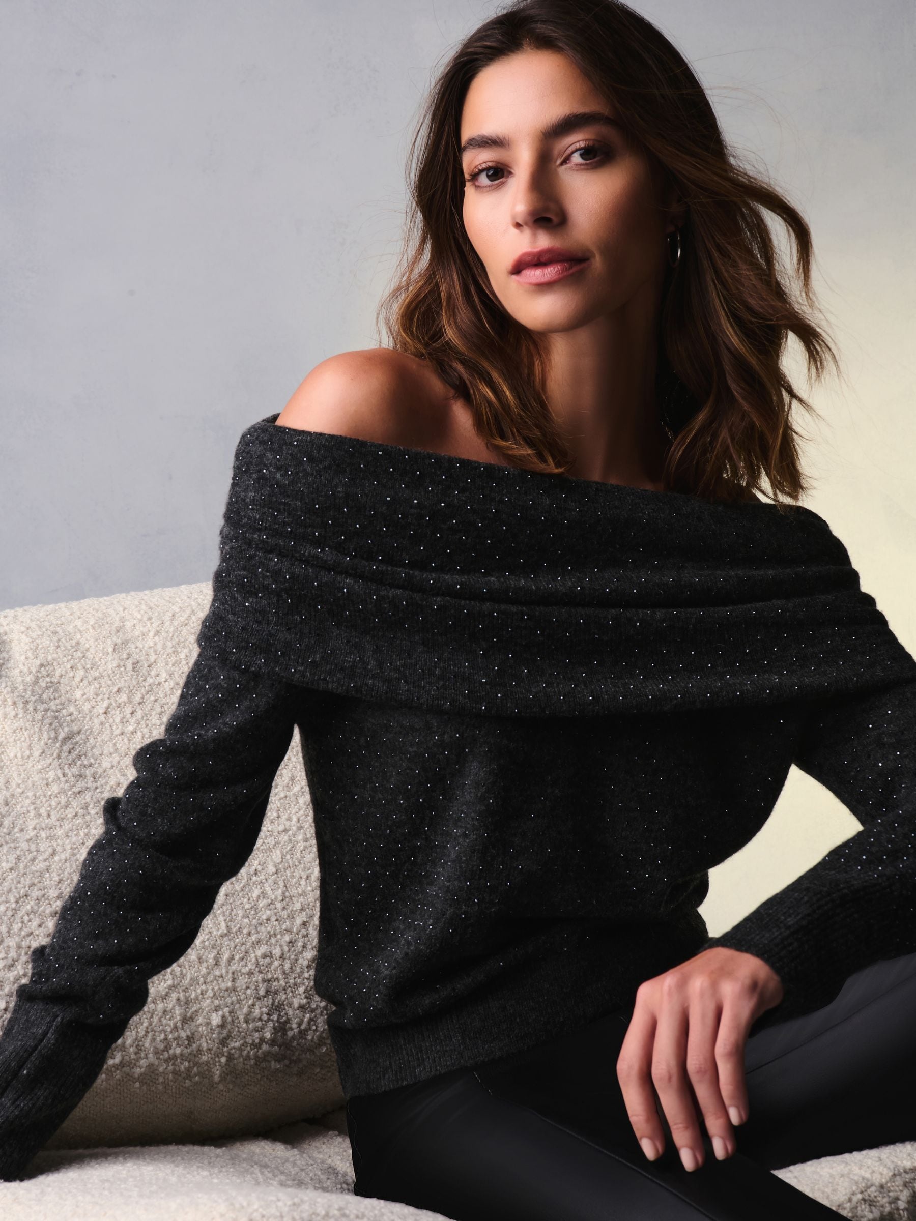 Buy Grey Charcoal Bardot Off The Shoulder Embellished