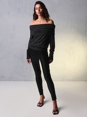 Grey Charcoal Bardot Off The Shoulder Embellished Sparkle Knitted Jumper - Image 2 of 7