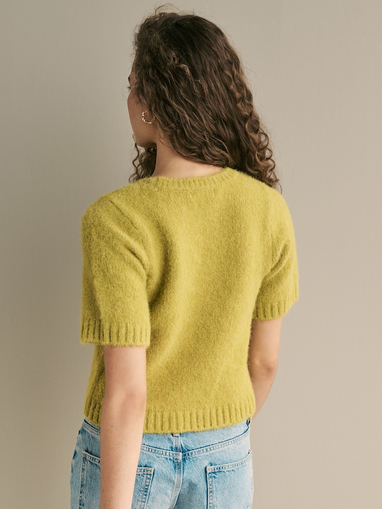 Lime Green Short Sleeve Crew Neck Jumper With Wool - Image 2 of 5 Lime Green Short Sleeve Crew Neck Jumper With Wool - Image 2 of 5