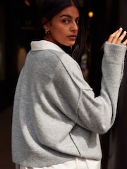 Grey New York Sloagn Graphic 2-in-1 Smart Shirt Layer Knitted 100% Cotton Jumper - Image 3 of 6
