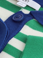 Green and White Stripe Button Down Knitted Polo Jumper - Image 6 of 6
