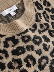 Neutral Leopard Animal Sleeveless Crew Neck Knitted Jumper Tank Vest Top with Wool - Image 6 of 6