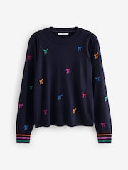 Marineblau mit Regenbogenschleifen - Langärmliger bestickter Pullover mit Rundhalsausschnitt - Bild 5 von 6
