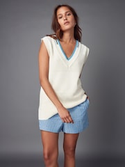 Ecru Cream Stitch Detail Knitted V-Neck Tank Vest - Image 2 of 8