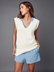 Ecru Cream Stitch Detail Knitted V-Neck Tank Vest - Image 3 of 8