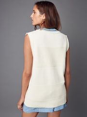 Ecru Cream Stitch Detail Knitted V-Neck Tank Vest - Image 5 of 8
