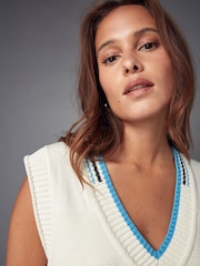 Ecru Cream Stitch Detail Knitted V-Neck Tank Vest - Image 6 of 8