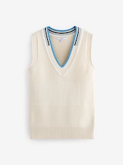 Ecru Cream Stitch Detail Knitted V-Neck Tank Vest - Image 7 of 8