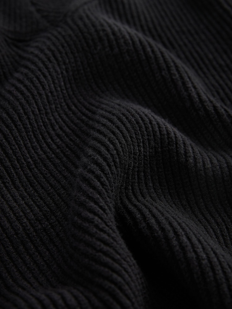 Black Relaxed Fit Ribbed V-Neck Knitted Jumper - Image 6 of 6