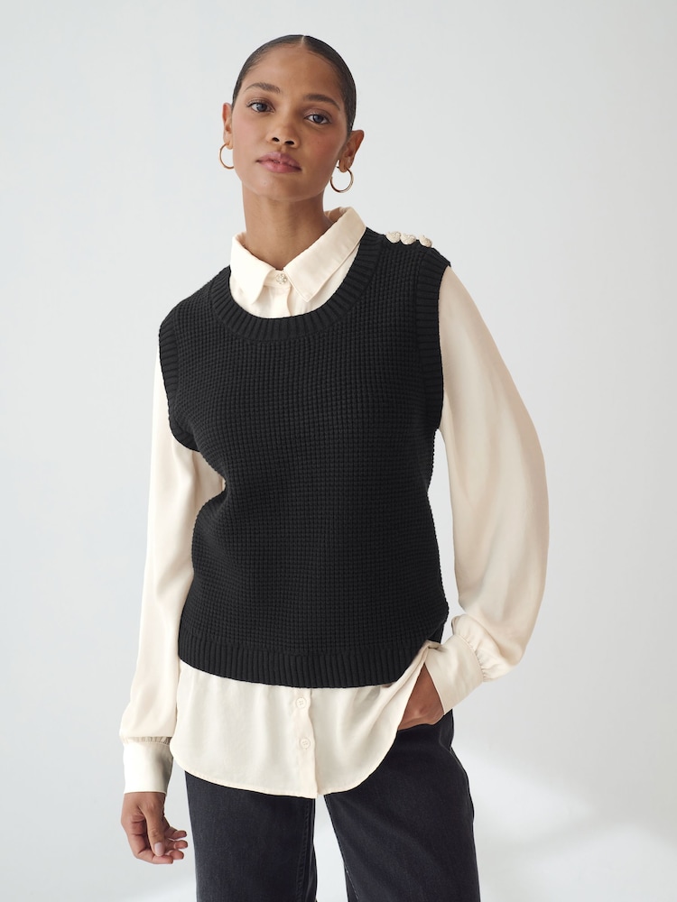 Black Gem Button Shirt Layer Jumper - Image 1 of 5