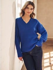 Cobalt Blue V-Neck Knit Jumper - Image 1 of 6