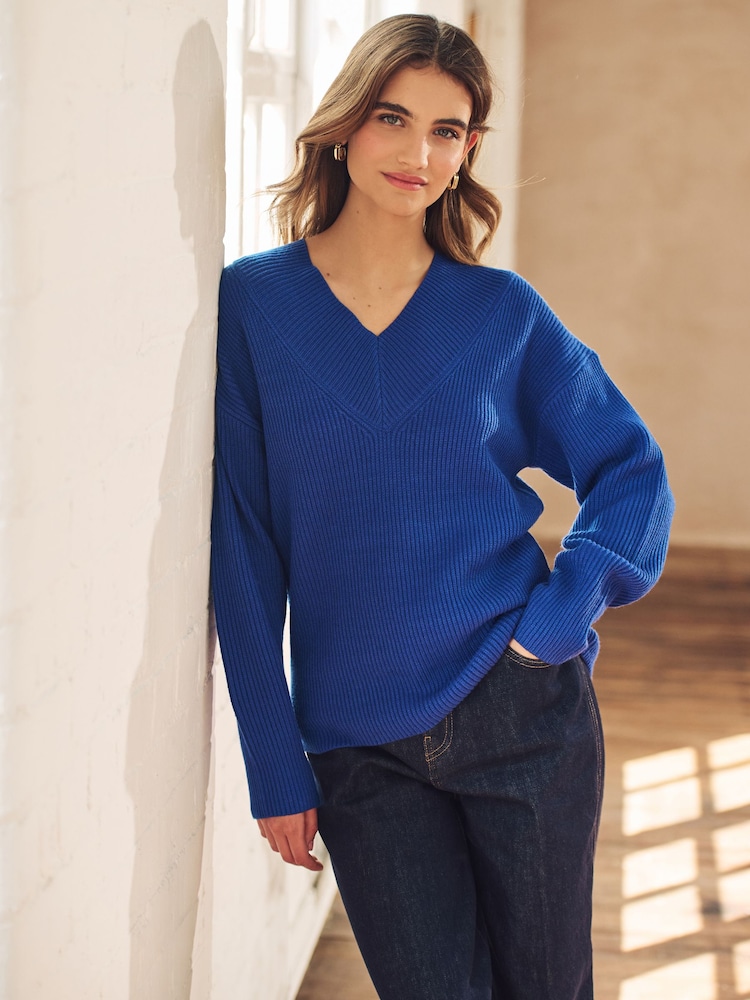 Cobalt Blue V-Neck Knit Jumper - Image 1 of 6
