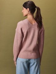 Blush Pink Relaxed Fit Ribbed V-Neck Knitted Jumper - Image 4 of 7