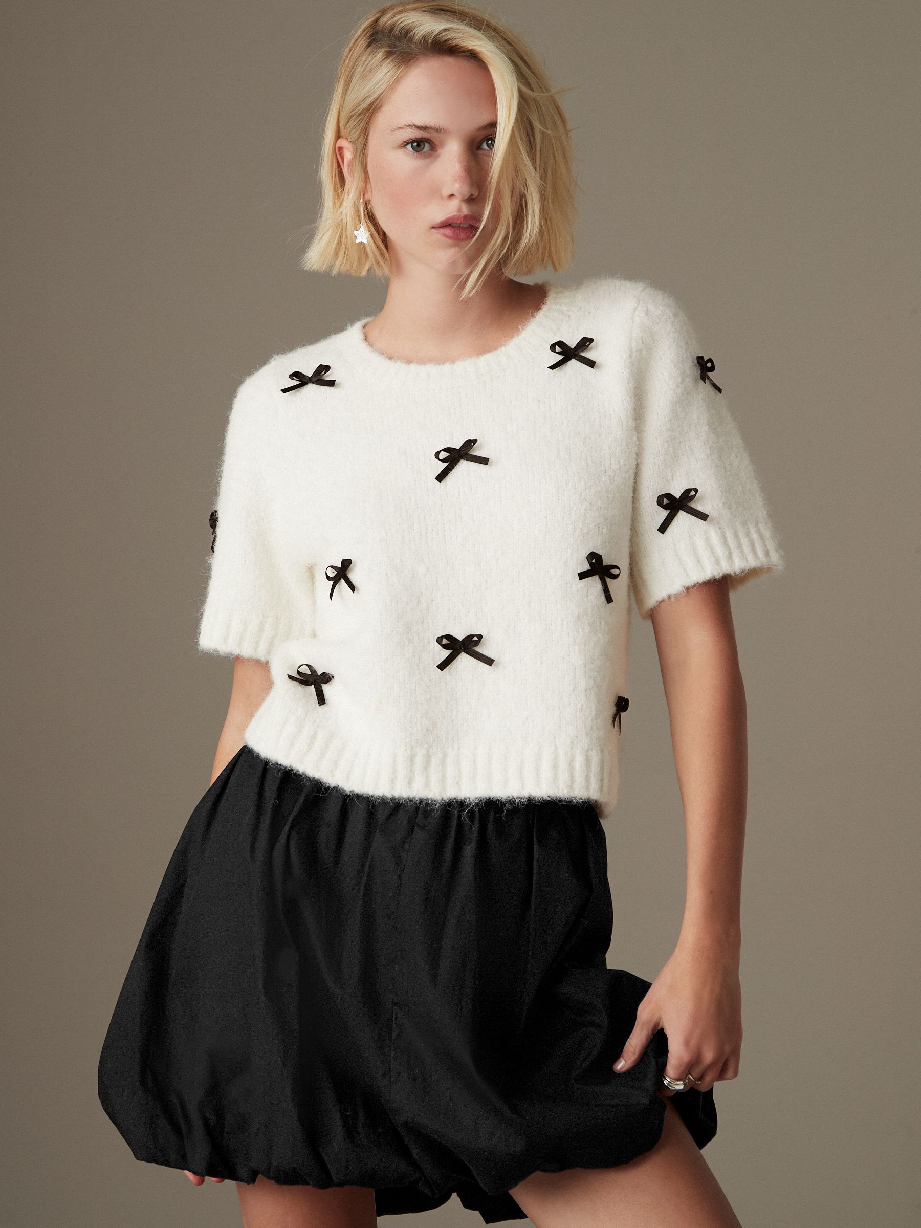 Buy White with Black Bows Short Sleeve Crew Neck Jumper With Wool from Next USA