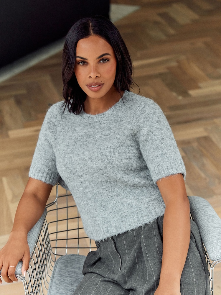 Grey Short Sleeve Crew Neck Jumper With Wool - Image 2 of 7